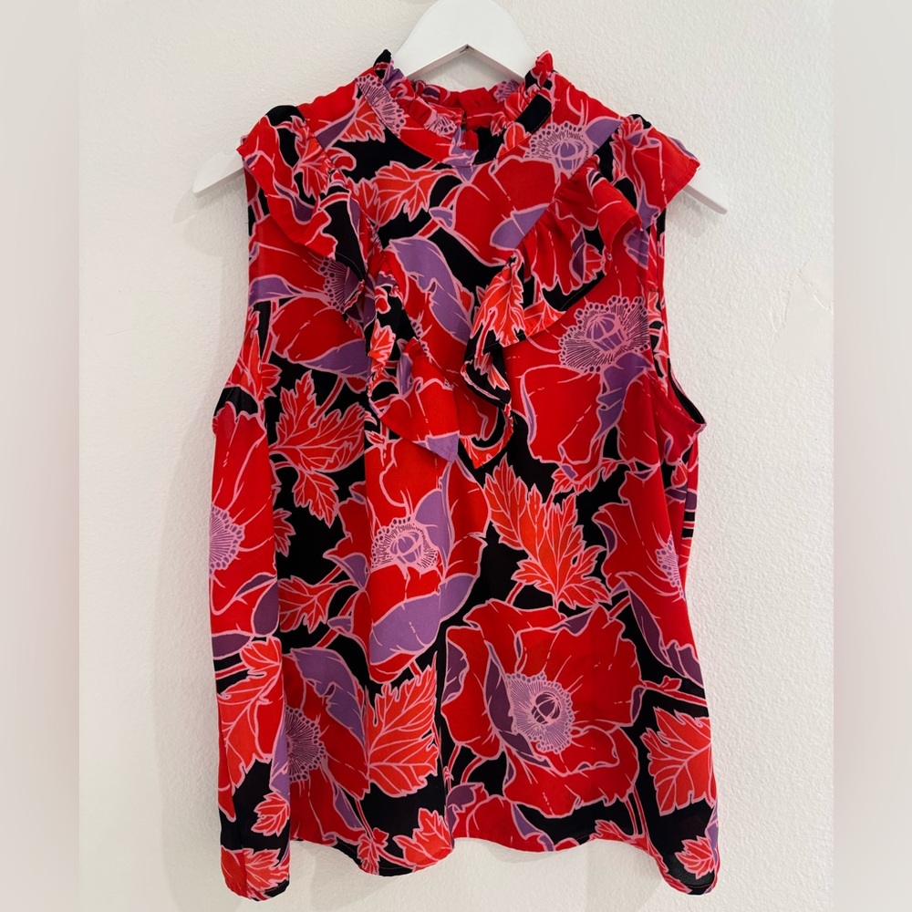 Red Ruffled Sleeveless Blouse